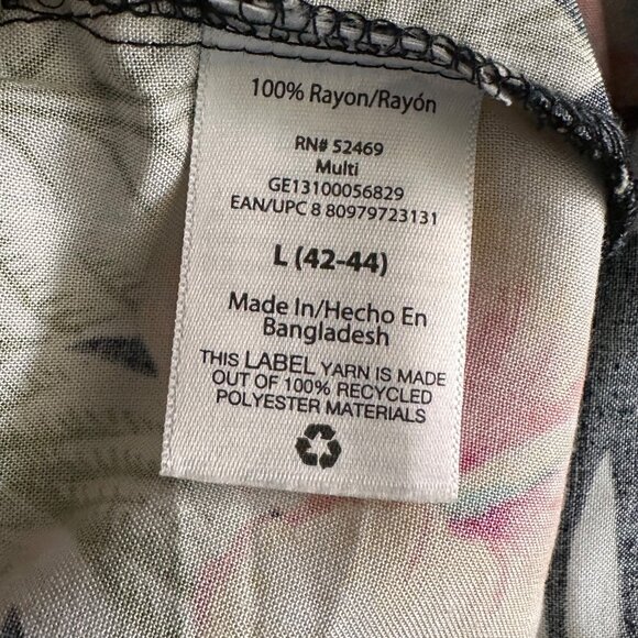 George Mens Hawaiian Shirt L Black Floral Print 100% Rayon Short Sleeve Button F - Picture 4 of 5